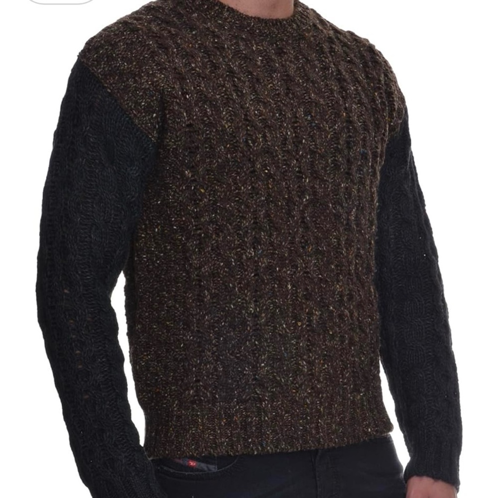 Diesel Men's Brown and Black Cable Knit Sweater Wool & Alpaca Blend size L